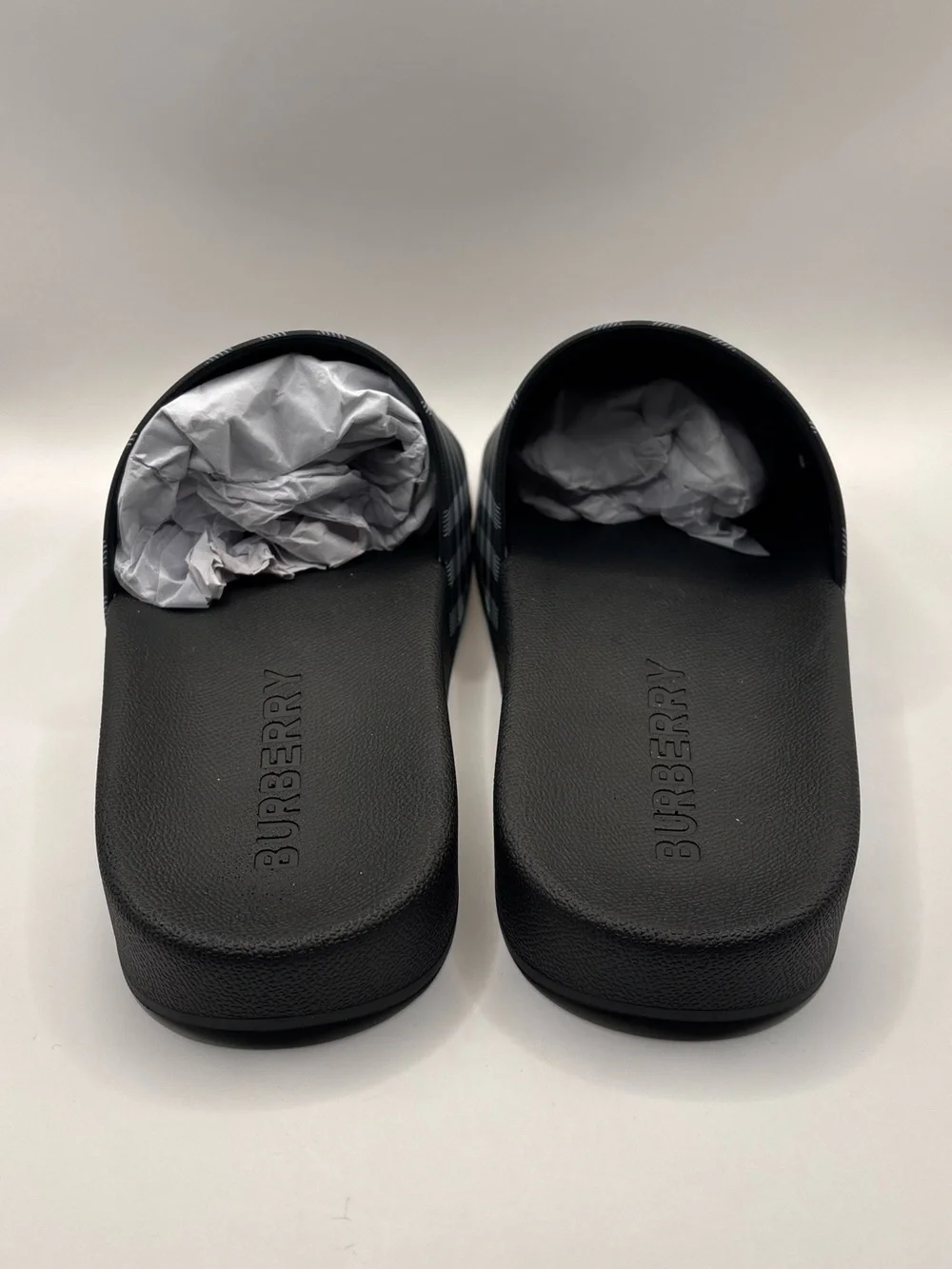 Men's Black Plaid Slide Sandals